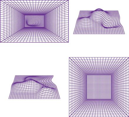 Wireframe Futuristic Shape With Wave Geometric Grid. Isolated Vector Set.