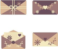 Cute Envelope Illustration With Different Decoration. Isolated Vector Set.