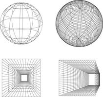 Wireframe Futuristic Shape In Geometric Concept. Vector Illustration Set