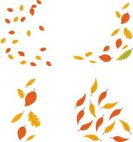 Fallen Autumn Leaves With Colorful Design. Vector Illustration Set.