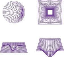 Wireframe Futuristic Shape With Wave Geometric Grid. Isolated Vector Set.