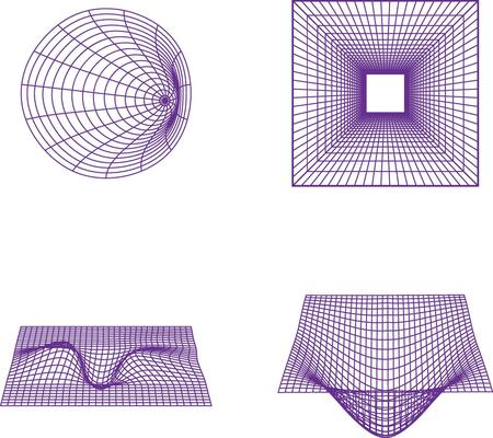 Wireframe Futuristic Shape With Wave Geometric Grid. Isolated Vector Set.