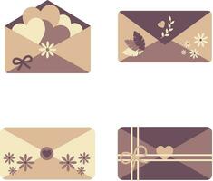 Cute Envelope Illustration With Different Decoration. Isolated Vector Set.