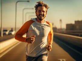 jogger jogging in the highway on the road royalty free image photo