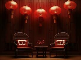 hanging lamps in red room in the style of Chinese holidays photo