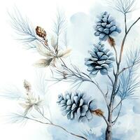 decorative background with pine cones in winter photo