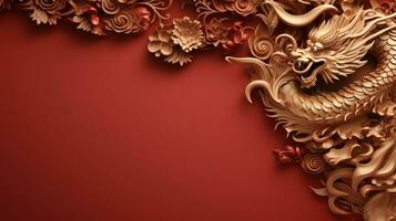 Chinese New Year red background with gold dragon with large copyspace area photo