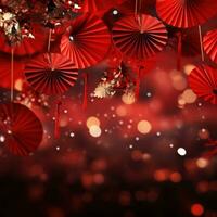 chinese lanterns with fan background on a red background photo