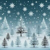 winter background vector snowflakes and pines photo