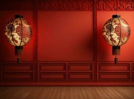 hanging lamps in red room in the style of Chinese holidays photo