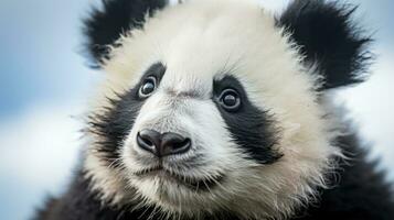 Close-up of a pandas face with adorable black and white photo