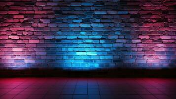 Background Texture with Unplastered Brick Walls and Neon photo