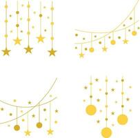 New Year Decoration With Sparkle Design. Vector Illustration Set.