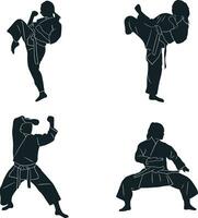 Karate Fighter Silhouette With Flat Design. Vector Illustration Set.