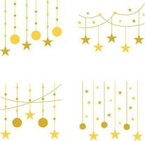 New Year Decoration With Sparkle Design. Vector Illustration Set.