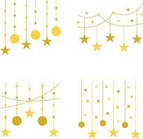 New Year Decoration With Sparkle Design. Vector Illustration Set.