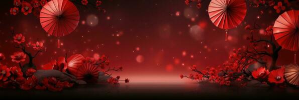 chinese lanterns with fan background on a red background photo