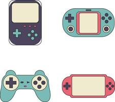 Retro Game Console In Flat Design. Vector Illustration Set.