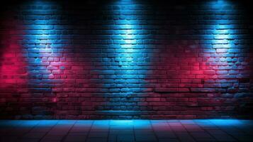 Background Texture with Unplastered Brick Walls and Neon photo