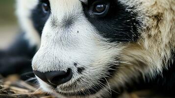 un de cerca de un pandas pata con sus único foto