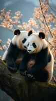 Two pandas sitting together looking content and relaxed photo