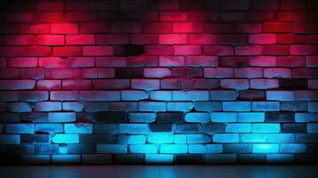 Background Texture with Unplastered Brick Walls and Neon photo