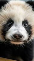 de cerca de un pandas cara con adorable negro y blanco foto