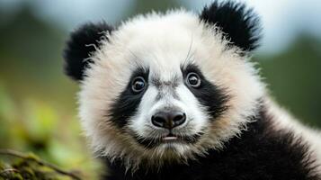 Close-up of a pandas face with adorable black and white photo