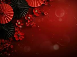 chinese lanterns with fan background on a red background photo