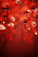 chinese lanterns with fan background on a red background photo