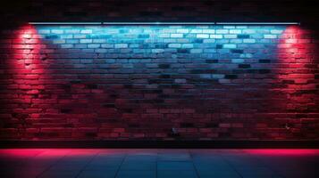 Background Texture with Unplastered Brick Walls and Neon photo