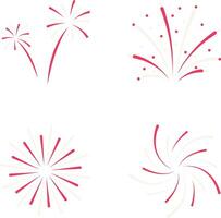Indonesia Independence Day Fireworks In White Background. Vector Illustration Set.