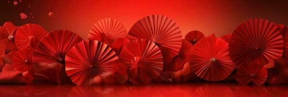 chinese lanterns with fan background on a red background photo