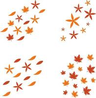 Fallen Autumn Leaves In White Background. Vector Illustration Set.