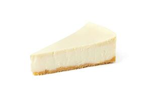 Slice of classical cheesecake new york vanilla on white background isolated photo