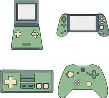 Retro Game Console In Flat Design. GamePad From 90s. Isolated Vector Set.