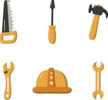 Happy Labor Day In Different Tools. Vector Illustration Set.