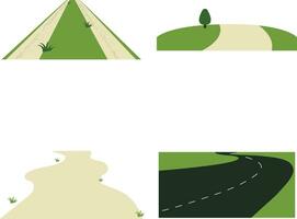 Nature Path Way In White Background. Vector Illustration Set.