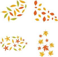 Fallen Autumn Leaves With Colorful Design. Vector Illustration Set.