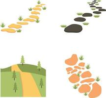 Nature Path Way With Flat Design. Vector Illustration Set.