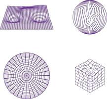 Wireframe Futuristic Shape With Wave Geometric Grid. Isolated Vector Set.