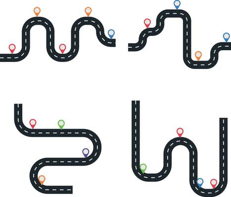 Road Map Route With Location Pin. Isolated Vector Set.