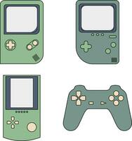 Retro Game Console In Flat Design. GamePad From 90s. Isolated Vector Set.