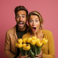 Snapshot of a Happy Couple A Positive Man with a Shocked Lady photo