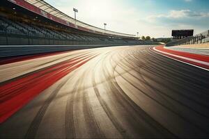 A racing track with twisting traffic. Blurred background, bokeh. The concept of racing and fast driving. photo