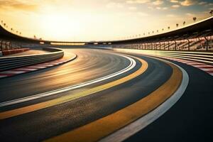 A racing track with twisting traffic. Blurred background, bokeh. The concept of racing and fast driving. photo