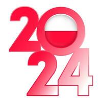 Happy New Year 2024 banner with Poland flag inside. Vector illustration.