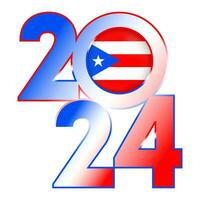 Happy New Year 2024 banner with Puerto Rico flag inside. Vector illustration.