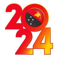 Happy New Year 2024 banner with Papua New Guinea flag inside. Vector illustration.
