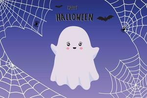 Flying ghost ghost Boo. Happy Halloween. The white ghost. Flat design. Vector illustration.